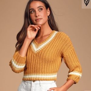 NWOT Avery Mustard Yellow Cropped Knit Sweater